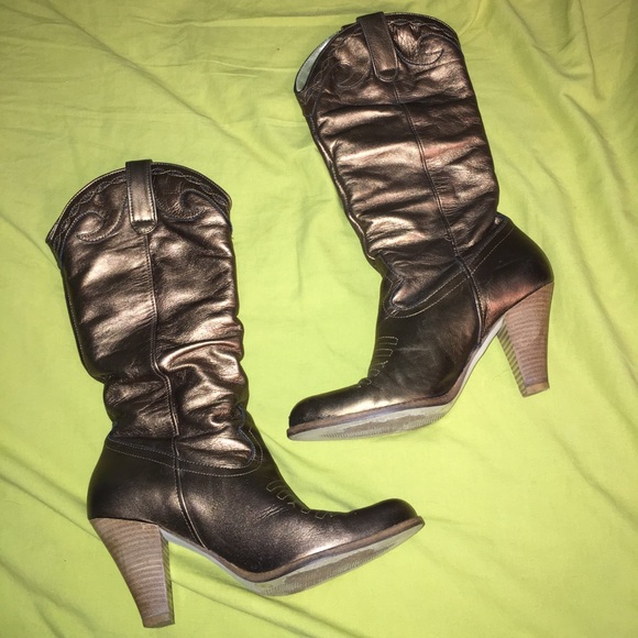 Jessica Simpson Shoes - Gold Shiny Jessica Simpson Cowboy boots 7.5